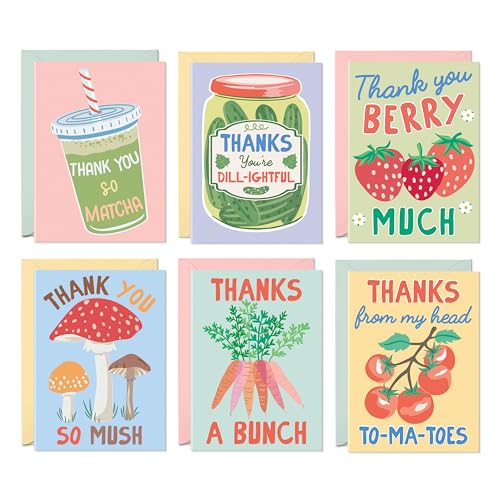 Funny Thank You Cards - 24 Punny Blank Cards with Envelopes
