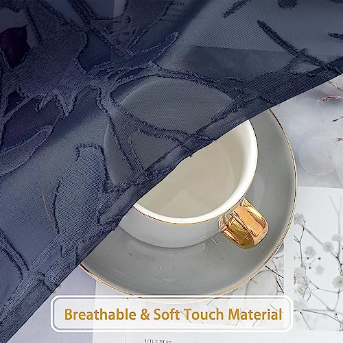 Navy Blue Sheer Curtains 84 Inches - 2 Panel Jacquard Drapes