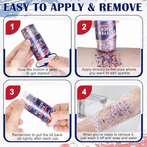 Patriotic Red White Blue Glitter Stick for Face & Hair