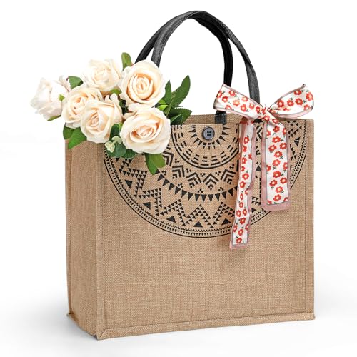 Large Jute Tote Bag for Women - 14"x12" Eco-Friendly Shopping Bag
