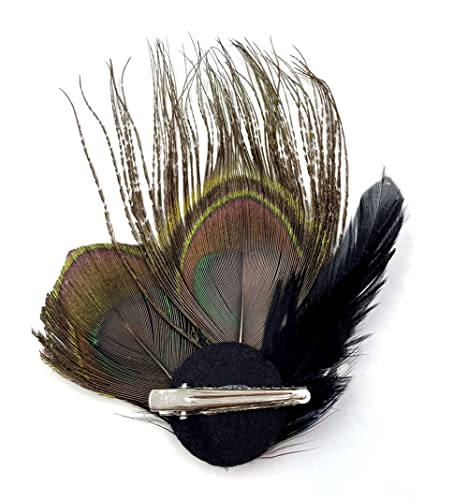 Butterfly Peacock Feather Hair Clip with Rhinestones - Bridal & Party Accessory
