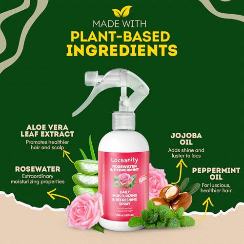 Locsanity 8oz Daily Moisturizing Rosewater & Peppermint Hair Scalp Spray for Locs & Dreadlocks - Natural Loc Care