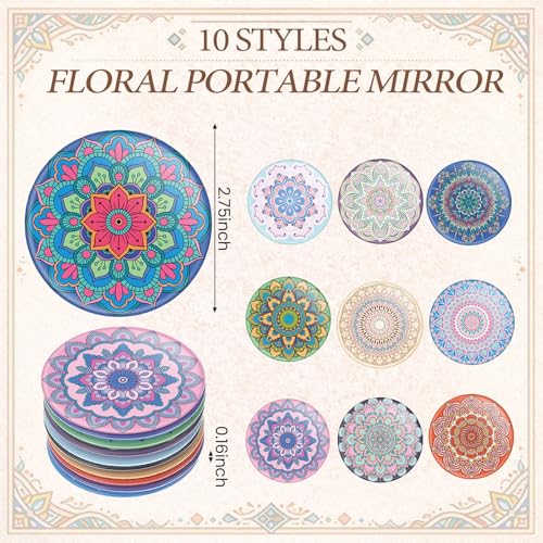 Sadnyy Mandala Gift Set 20 Pcs - Geometric Canvas Makeup Bags & Compact Mirrors for Women, Birthday & Wedding Gifts