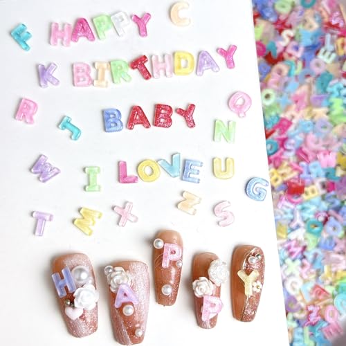 300Pcs Colorful Letter Nail Charms - 3D Resin Rhinestones for Nail Art