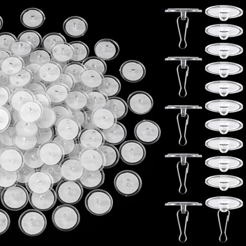 100 Pack Self-Adhesive Ceiling Hooks - Clear Plastic Wall Hangers