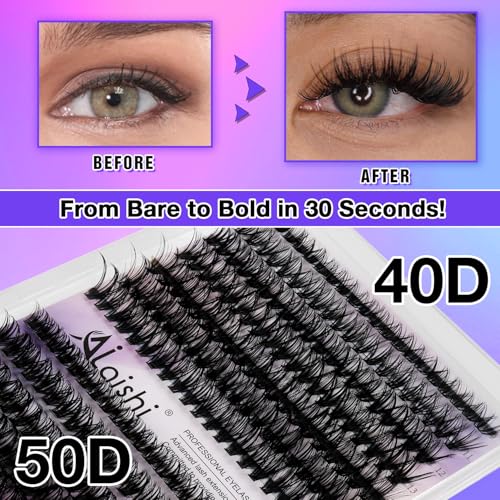 AILAISHI 280pcs DIY Cluster Eyelash Extensions 40D+50D 9-16mm D Curl Fluffy Natural Lashes