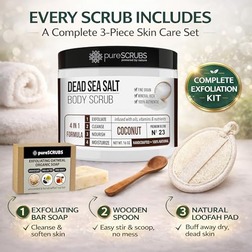 OGX Hydration + Sea Kelp & Hyaluronic Acid Sulfate-Free Lightly Moisturizing Body Scrub with Black Rice, Gentle Exfoliating Daily Body Wash to Soften & Smooth Skin, 19.5 Fl Oz