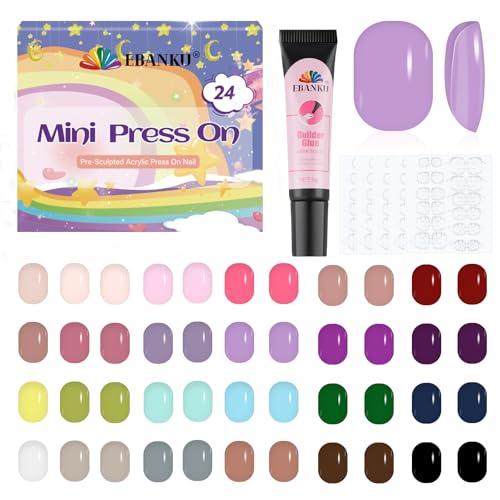 EBANKU Kids Short Glossy Press On Nails Set 576 Pieces, 24 Colors, Matte Finish