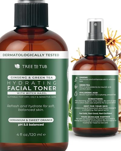 Tree To Tub Ginseng Green Tea Toner Spray - Hydrating Facial Mist, 4 Fl Oz