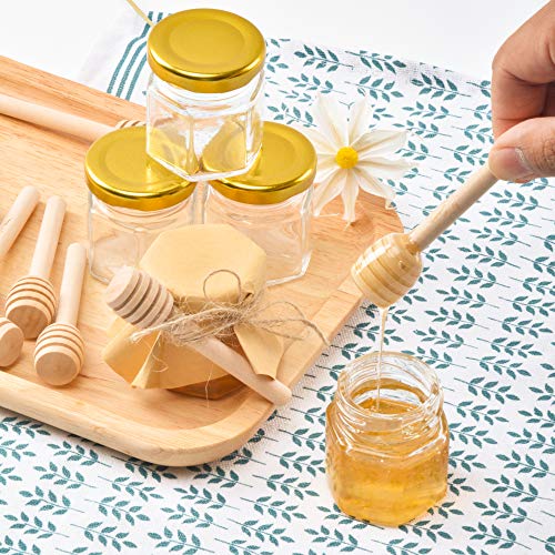 Set of 6 Mini Glass Hexagon Jars with Gold Lids & Bee Charms