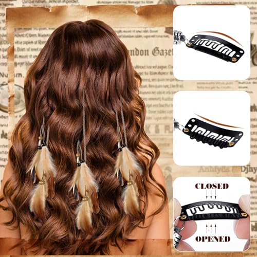 Geyoga 12 Pcs Brown Feather Hair Clips - Boho Style Extensions