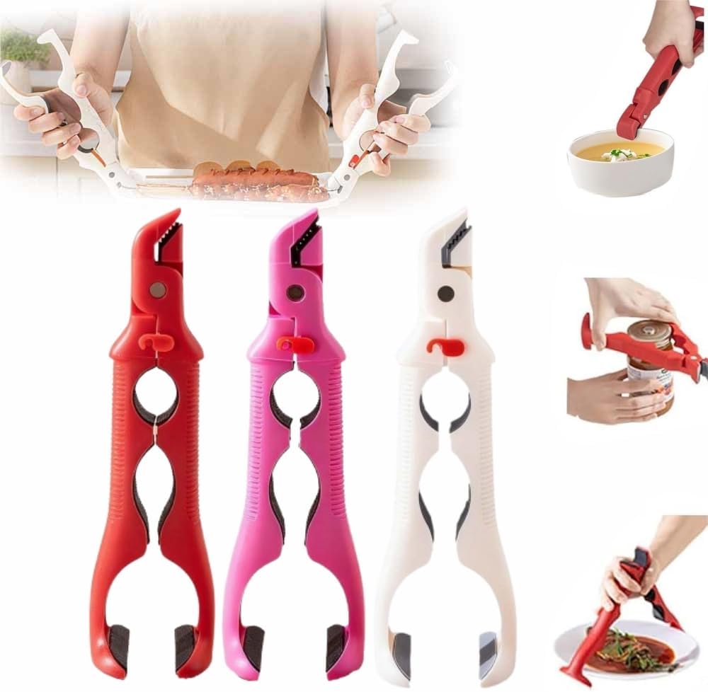 3-in-1 Hot Plate Gripper - Multi-Angle Anti-Scald Bowl Holder Tool | Red, Secure Lock Design