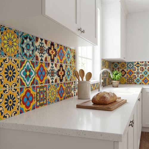 30 Pcs Mexican Talavera Peel and Stick Tile Stickers 4x4"
