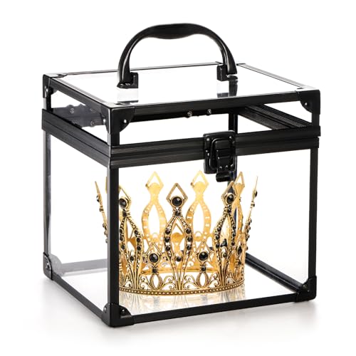 Okllen Clear Crown Makeup Organizer Case - Acrylic Cosmetic Storage Box with Handle