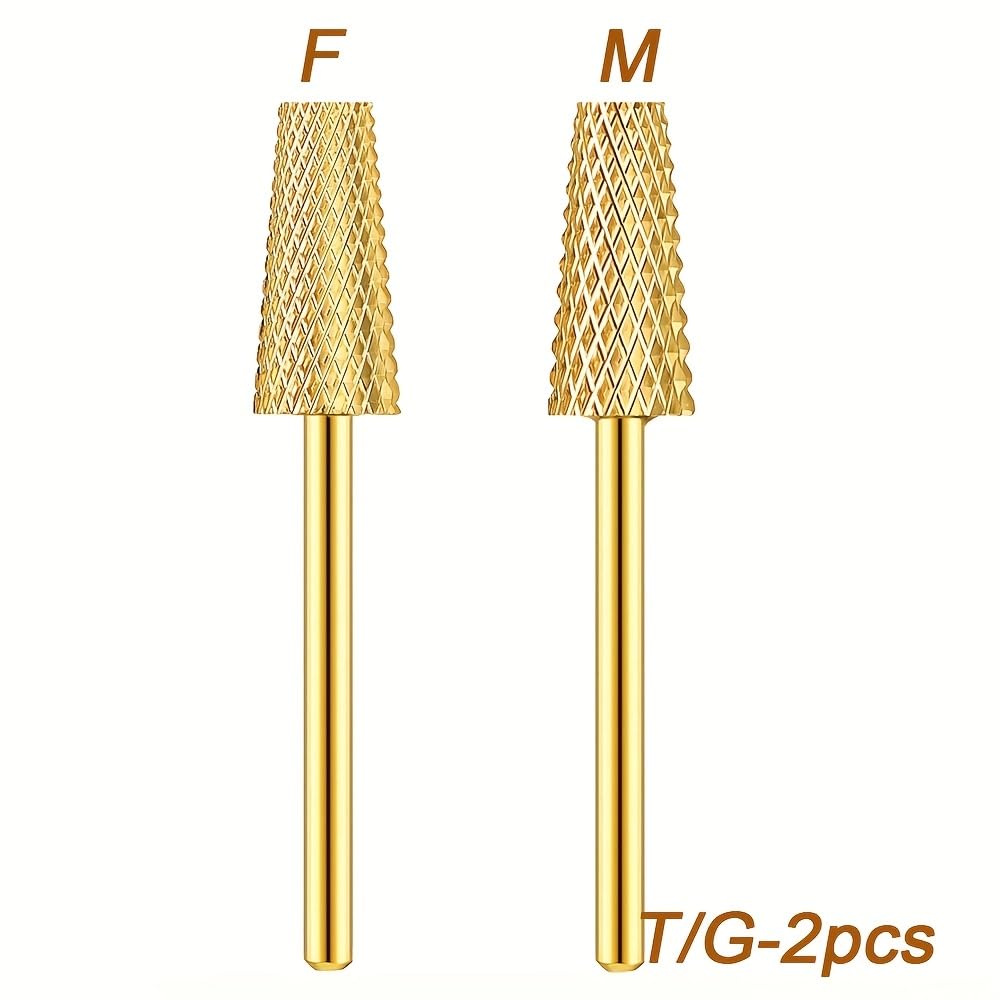 2PCS 2 Pieces Gold Plated Nail Grinding Heads with Medium Grit, Smooth Round Cylinder Shape, Tungsten Steel for Polish Removal
