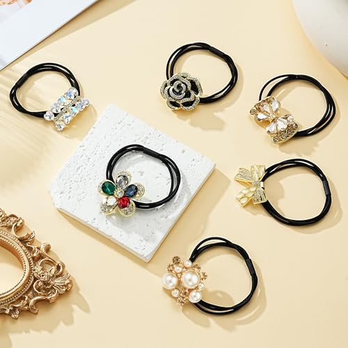 CWJCYTNSN 6 Pack Metal Flower Hair Cuffs & Elastic Ponytail Holders for Women & Girls