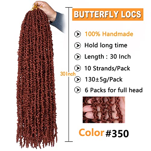 ZRQ 2 Packs 30 Inch Distressed Butterfly Locs Crochet Braids Pre-Looped Ginger Goddess Faux Locs