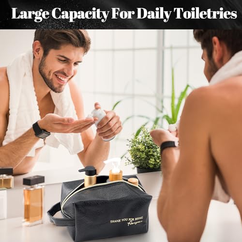 Thank You Gift Set for Men - Black 12 oz Mug, Toiletry Bag & Keychain