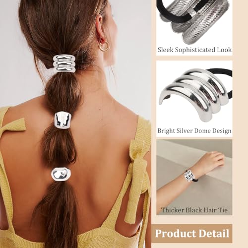 WHAVEL Silver Metal Hair Cuff Ponytail Holders - 6 Piece Set