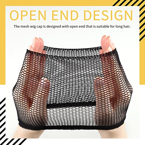 Fandamei 4PCS Nylon Mesh Wig Caps - Open End Black Hair Caps