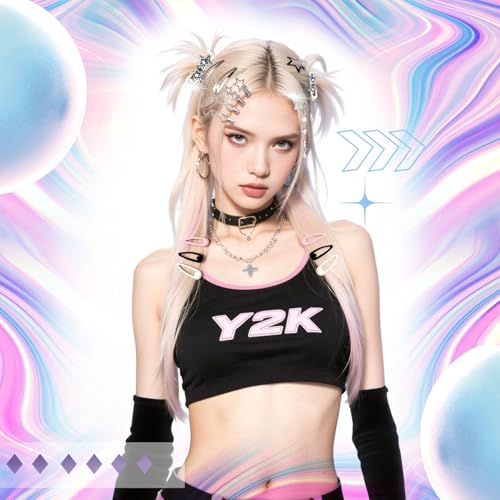 Pink Y2K Hair Clips Set - 42pcs Star & Cross Barrettes for Stylish Hair Styles
