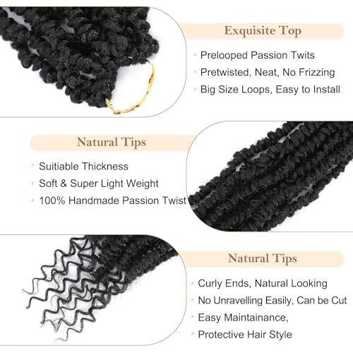 12 Inch Passion Twist Crochet Hair 9 Pack 1B# - Pre-Twisted & Soft Braids