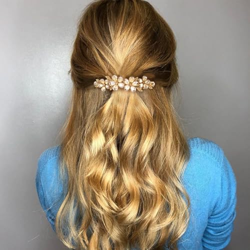 Joez Wonderful Champagne Flower Rhinestone Hair Clip for Bridal & Wedding