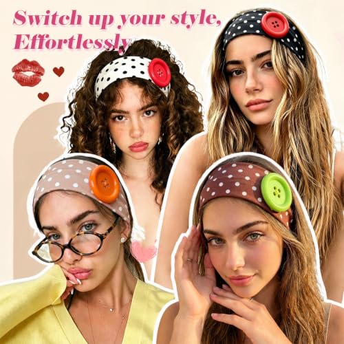 6 Pack Polka Dot Headbands for Women - Y2K Button Hairbands