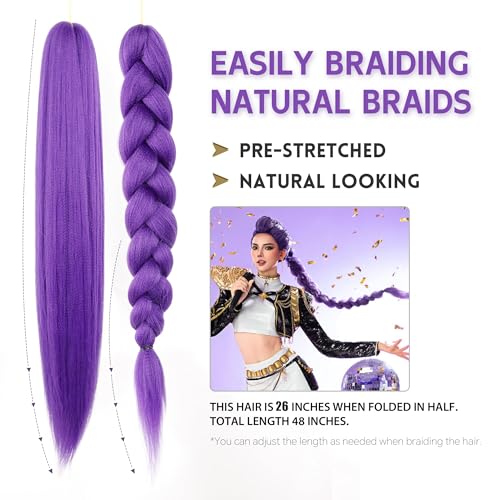 26-Inch Purple Pre-Stretched Braiding Hair Extensions - 2 Packs