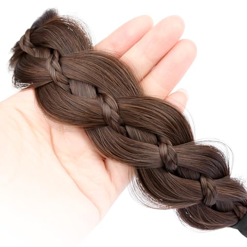 Wide Braided Headband with Teeth - Chestnut Synthetic Fishtail Hairpiece