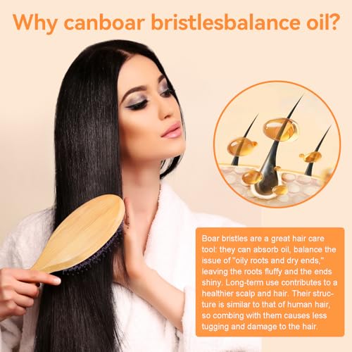 Boar & Nylon Bristle Hair Brush Set for All Hair Types - Detangles & Smoothes