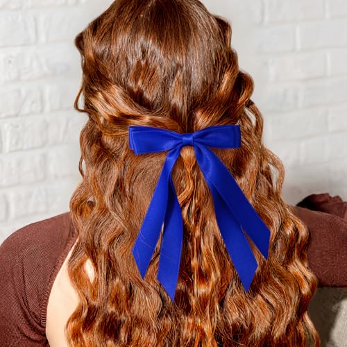 Blue Satin Hair Bows with Long Tails – Elegant Hair Accessories for Weddings & Daily Wear