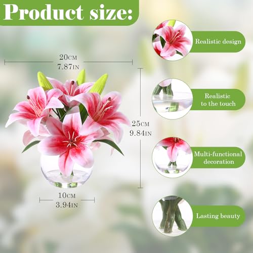 Artificial Tiger Lily Arrangement in Glass Vase - Realistic Silk Flowers with Faux Water