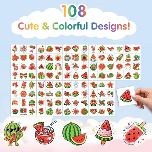 108 Glitter Watermelon Temporary Tattoos for Kids - Summer Party Favors