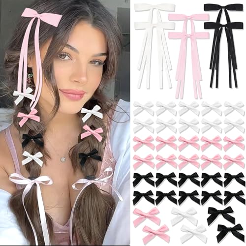 Beige 34PCS Pink Bow Hair Clips Set for Girls & Women - Satin & Tassel Style