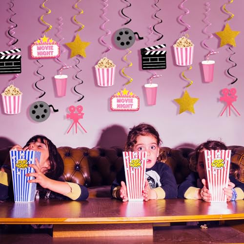 K KUMEED Pink Movie Night Party Decorations - Hanging Swirl Foil Decor