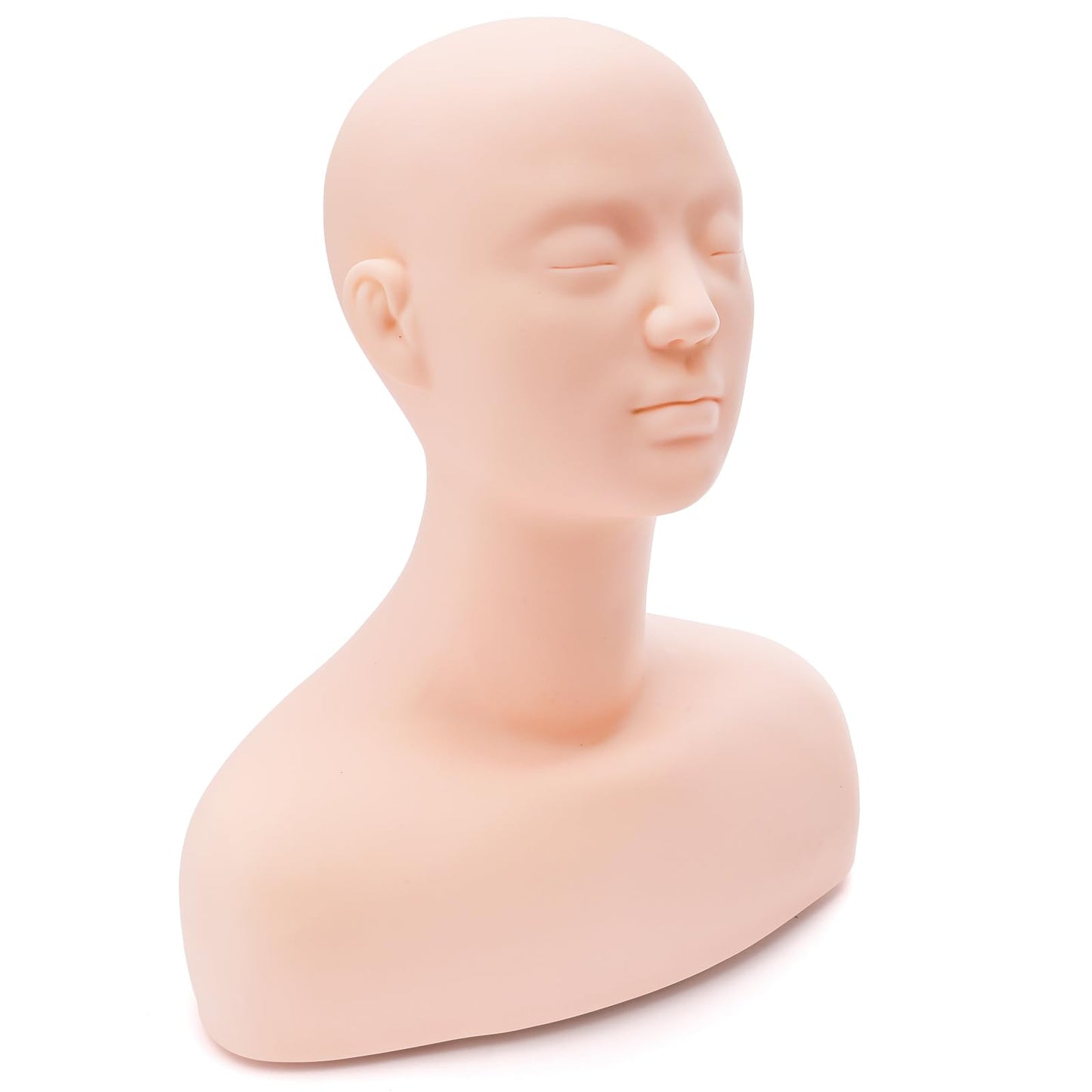 Dicunoy Esthetics Mannequin Head with Shoulder, Soft PVC Human Hair Mannequin Head for Makeup, Facial Techniques, Massage, Lash Extensions Practice, Wig Display, Salons Cosmetology School