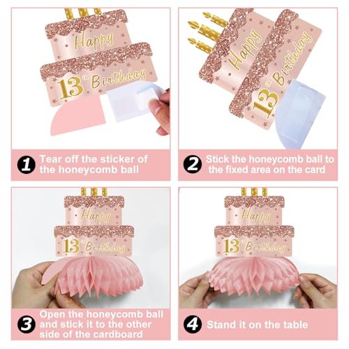 Pink Rose Gold 13th Birthday Honeycomb Centerpieces - 9 Pcs