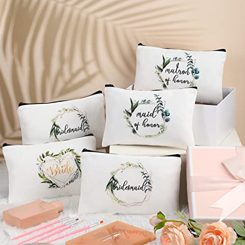 Weewooday 8 Pcs Bridesmaid Makeup Bags - Leaves Pattern