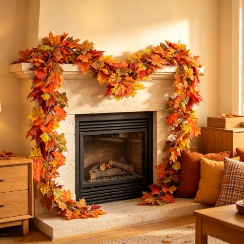 Fall Garland - Maple Leaf Outdoor Decorations (3 Pcs, 5.9 ft)