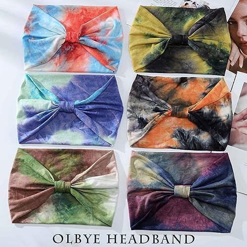 Olbye Tie Dye Boho Headband for Women - Wide Knotted Turban Hairband