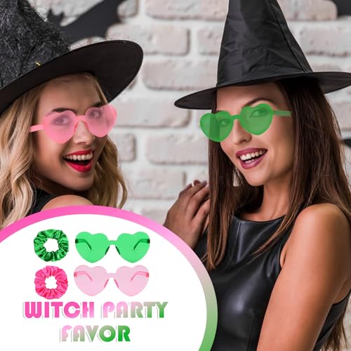 24Pcs Pink & Green Party Accessory Set: Satin Scrunchies & Heart Sunglasses