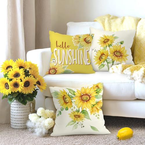 Sunflower Yellow Floral Throw Pillow Covers - Set of 4, 18x18
