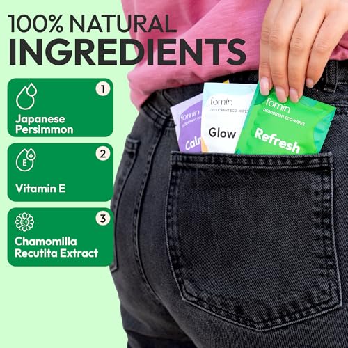 FOMIN Travel Deodorant Wipes Variety Pack - 50 Count, Biodegradable & Hypoallergenic