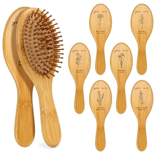 6 Pack Bamboo Hair Brushes with Bible Verses - Eco-Friendly Christian Gifts