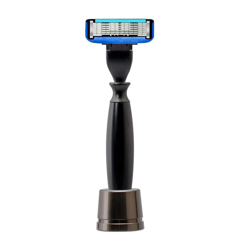 ZENGRASOIR 5 Refillable Razors with Stand for Men, Safety Razor Travel Case, Long-Lasting 5 Blade Razors for a Smooth and Comfortable Shave, 1 Handle and 5 Cartridges, 8 Piece Shaving Kit