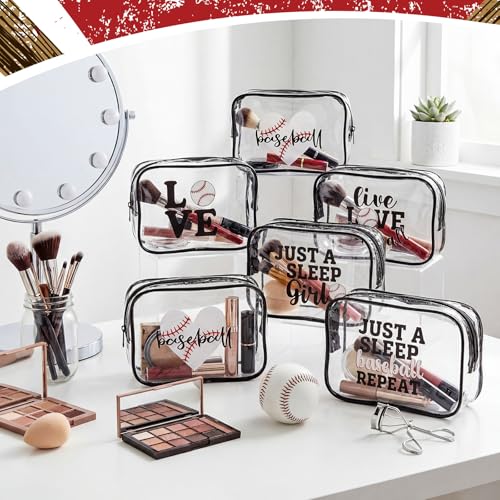 12 Pack Clear PVC Makeup Bags with Baseball Theme, Portable Gift Storage