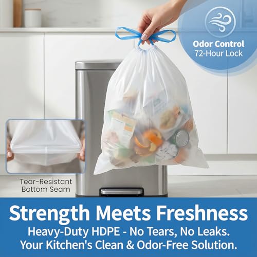 1.2 Gallon Drawstring Trash Bags, Unscented, Leakproof, 150 Count