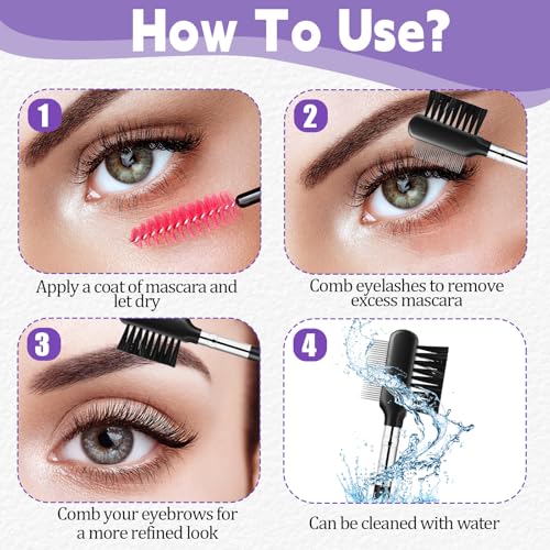 Travel Eyelash Comb Set - 2 Pack Metal Eyelash Separator & Eyebrow Brush