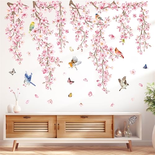 Cherry Blossom Wall Decals - Removable Pink Floral Stickers